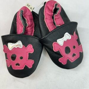 Black and Pink Skull leather Baby crib Shoes
